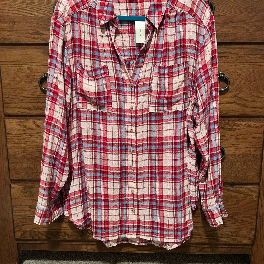 Pilcro by Anthropologie Red White and Blue Checkered Button-Down Shirt NWT